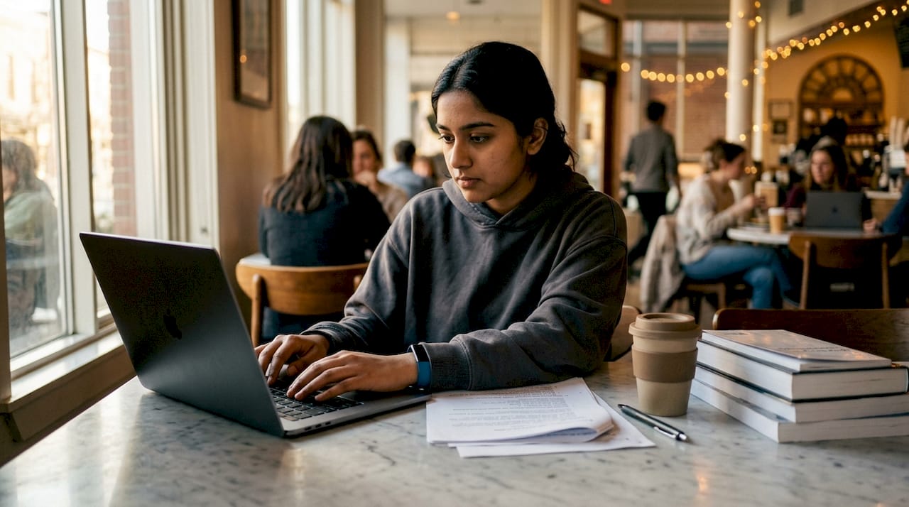Woman studying OSCP+ certification at desk