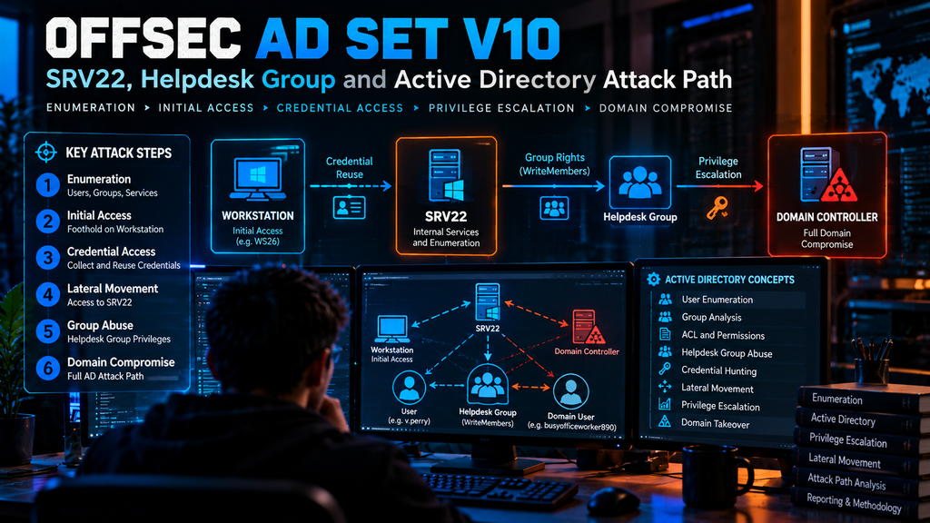 OffSec AD Set V10 SRV22 Helpdesk Group Active Directory attack path
