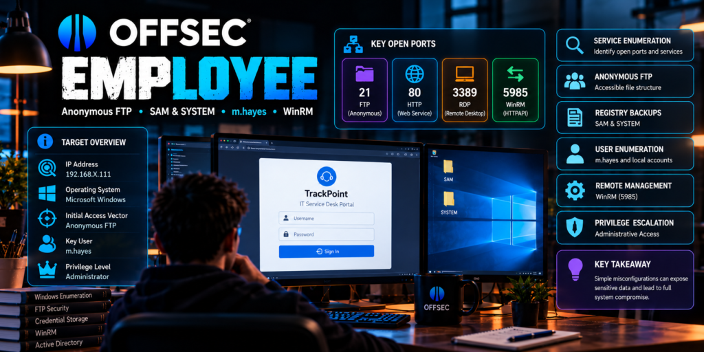 OffSec Employee m.hayes anonymous FTP SAM SYSTEM and WinRM attack path
